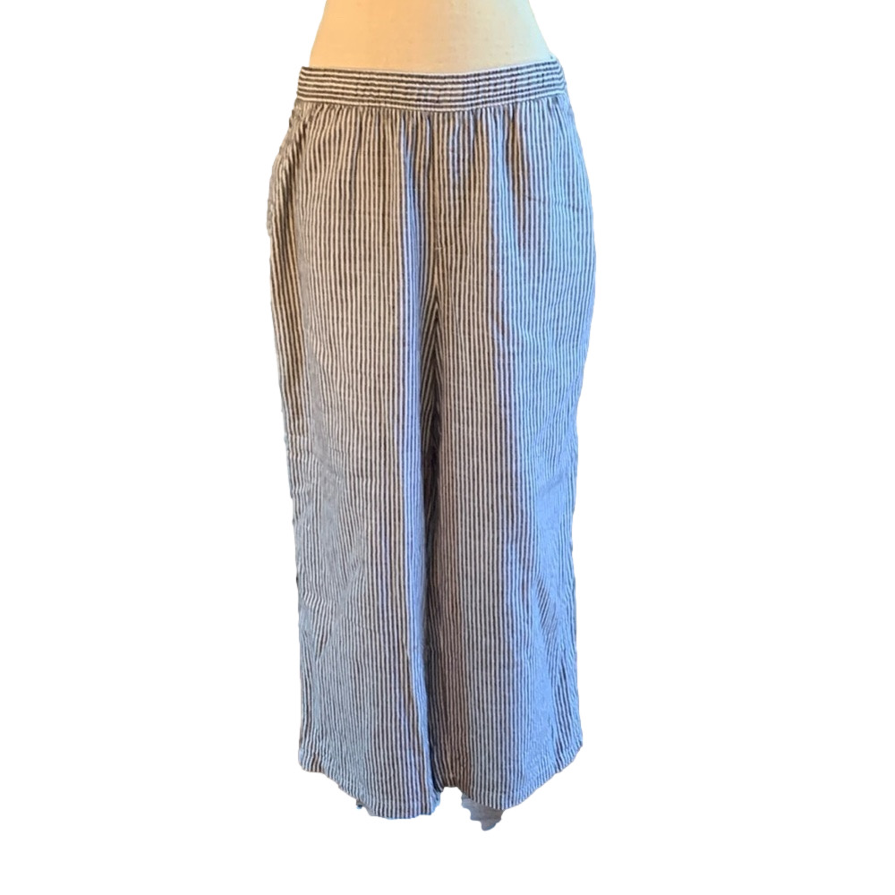 Old Navy sz L grey/white stripe elastic waist linen blend wide leg pants